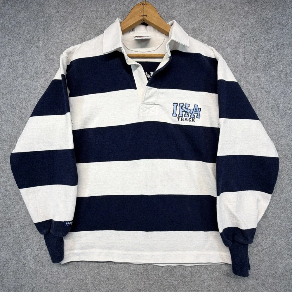 Barbarian Rugby Shirt Mens Small IHA Track Navy Blue White Heavy Weight